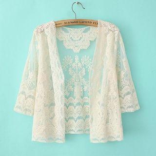 Lace Cropped 3/4 Sleeve Cardigan