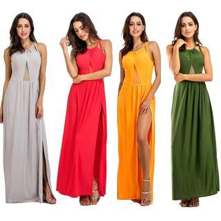 Sleeveless Open-back Slit Maxi Dress