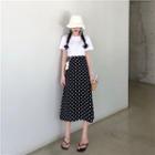 Short-sleeve T-shirt / Midi Dotted A-line Skirt