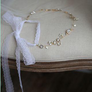 Wedding Rhinestone Flower Headpiece Gold - One Size