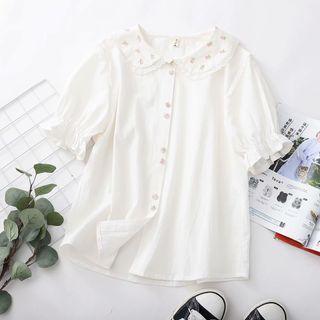 Lace Trim Embroidered Shirt