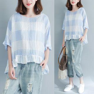 Ruffle Oversized Check Top