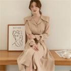 Sailor-collar Pintuck-waist Coatdress With Sash