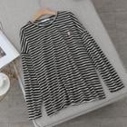 Long-sleeve Striped Embroidered T-shirt Stripes - Black & White - One Size