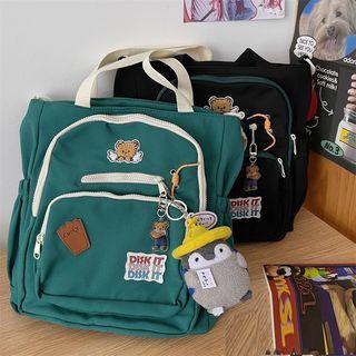 Bear Embroidered Zip Tote Bag