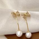 Bow Alloy Faux Pearl Dangle Earring 1 Pair - Gold - One Size