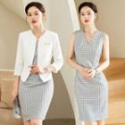 Set: Sleeveless Houndstooth A-line Dress + Blazer