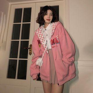 Reversible Checkerboard Zip-up Hoodie