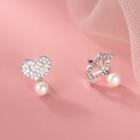 Arrow & Heart Rhinestone Faux Pearl Asymmetrical Sterling Silver Earring 1 Pair - Silver - One Size