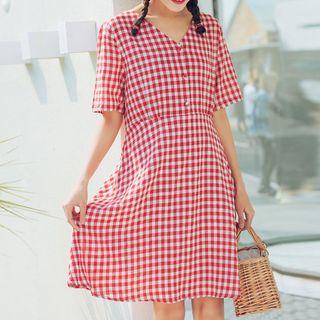 V-neck Bow Short-sleeve Dress