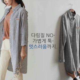 Lettering-tag Stripe Long Shirt