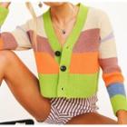 Contrast Striped Crop Cardigan Green - One Size