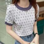Short-sleeve Print Knit Top Purple - One Size