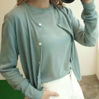 Set: Cardigan + Short-sleeve Knit Top
