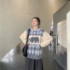 Polo Long Sleeve Knit Sweater / Plain Skirt