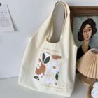 Flower Print Canvas Tote Bag Flower - Off-white - One Size