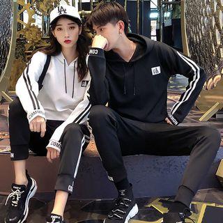 Couple Matching Set: Contrast Trim Hoodie + Sweatpants