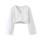 Long-sleeve Wrap-front Cropped Blouse