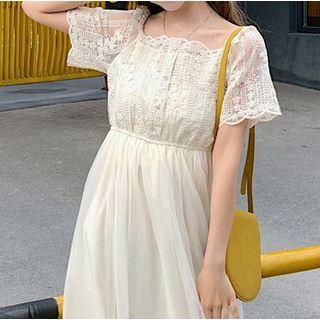Lace Mesh Panel Short-sleeve Dress