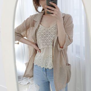 Petite Size Sleeveless Lace-hem Crochet Top