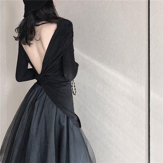 Off-shoulder Long-sleeve Top Black - Top - One Size