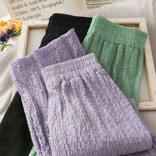 Embossed High-waist Wide Pants