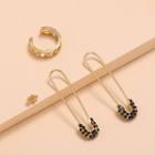 Set Of 4: Rhinestone Earring / Brooch (assorted Designs) 1 Pair - Black - One Size