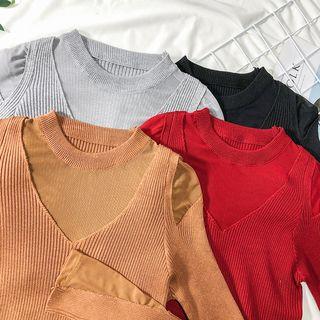 Mock Two-piece Mesh-panel Knit Top