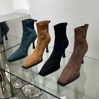 Square-toe High Heel Short Boots