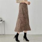 Leopard Print Long Skirt Brown - One Size