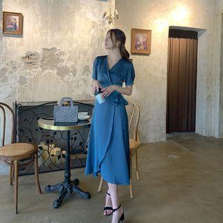 Short-sleeve Satin Midi Dress