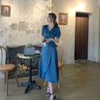 Short-sleeve Satin Midi Dress