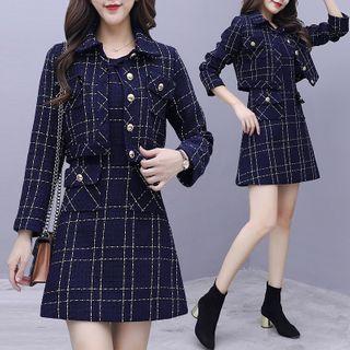 Set: Plaid Buttoned Jacket + Dress