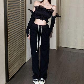 Tube Top / Arm Sleeves / Wide-leg Pants