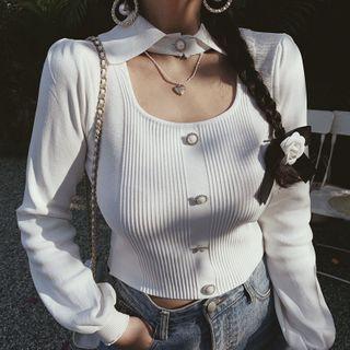 Collared Cutout Knit Crop Top