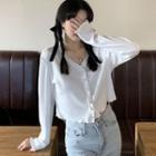 Long-sleeve Ruffle Button-up T-shirt