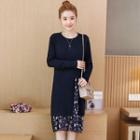 Set: Long-sleeve Knit Top + Sleeveless Floral Print Midi Dress