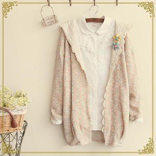 Lace Trim Melange Hooded Cardigan