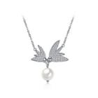 925 Sterling Silver Swallow Necklace In With Pearl And Austrian Element Crystal And Necklace Silver - One Size