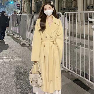 Double-breasted Tie-strap Woolen Trench Coat