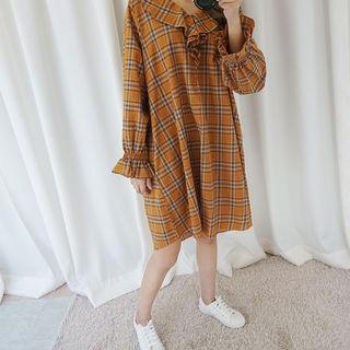 Ruffle-trim Plaid Boxy-fit Dress
