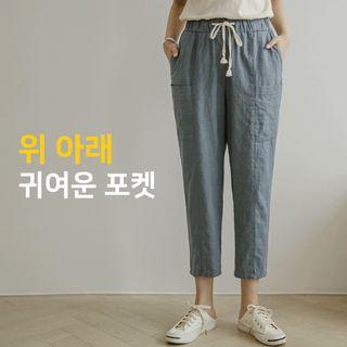 Drawstring Seam-trim Baggy Pants
