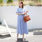 Buttoned Flared Long Check Dress