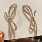 Rhinestone Bow Drop Earring 1 Pair - Silver Needle - Bow - One Size