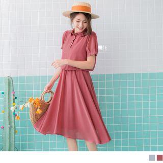 Smocked Waist Short Sleeve Shirtdress