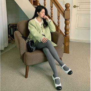 V-neck Multi-pocket Tweed Jacket