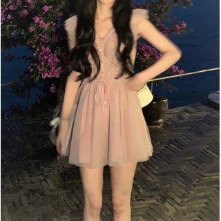Sleeveless Ruffle Mesh Mini A-line Dress