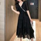 Short-sleeve Lace-up Midi Dress
