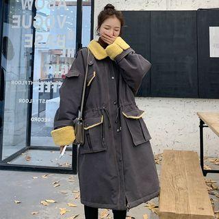 Faux Shearling Drawstring Midi Coat