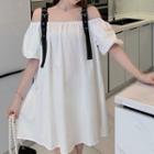 Short-sleeve Cold Shoulder Buckled Mini Shift Dress